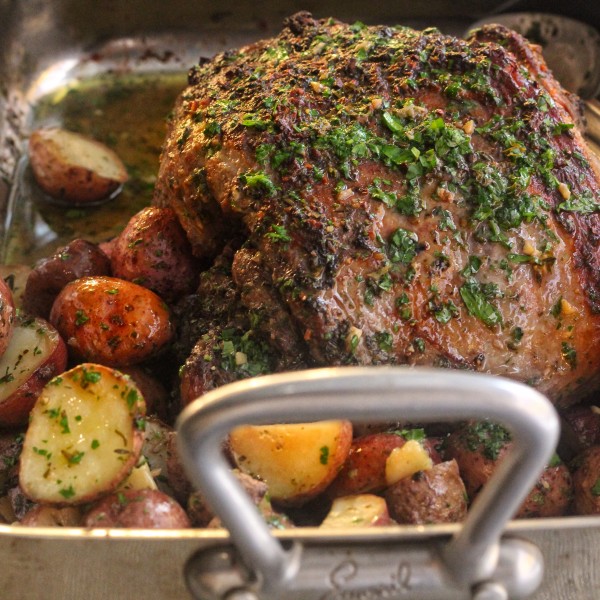 Herb Encrusted Roast Leg Of Lamb With Garlic Roasted Baby Potatoes ...